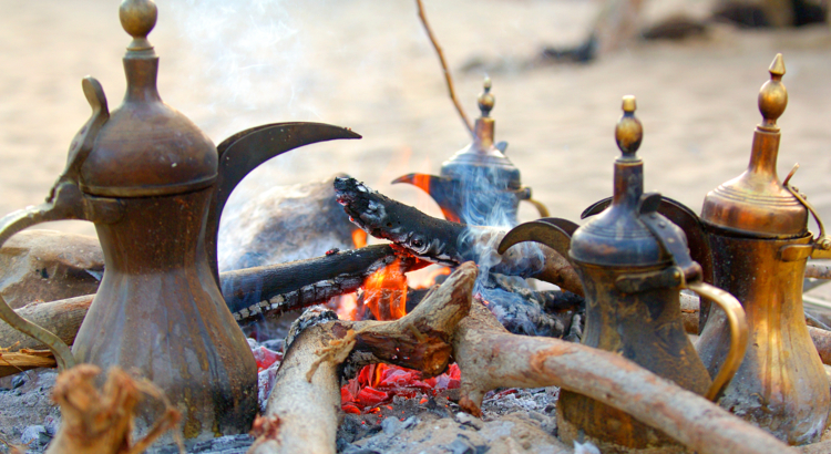 Oman traditional coffee pots in the fire Oman Kaffee